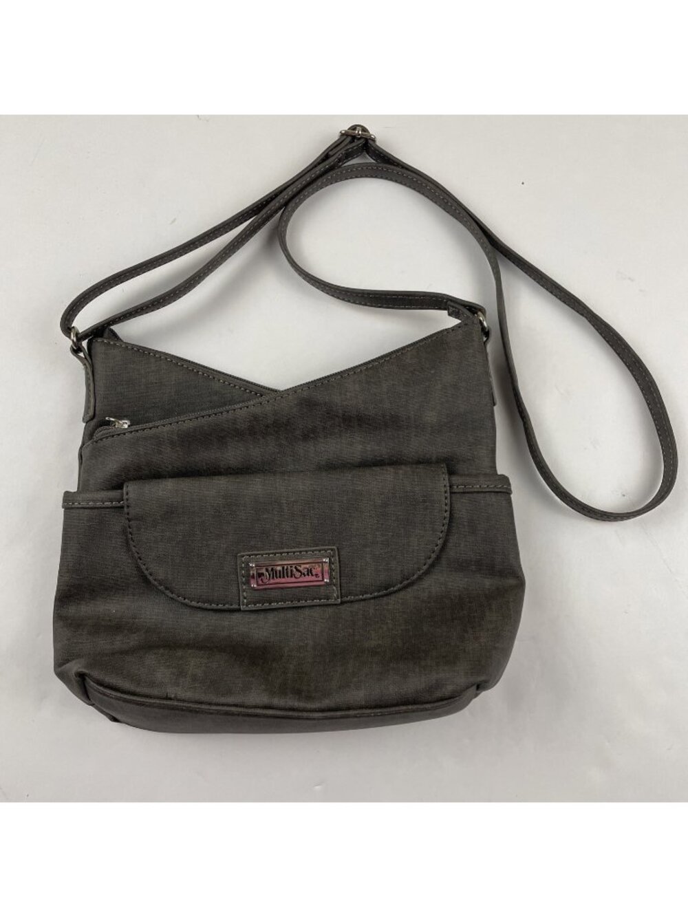 MultiSac Crossbody Purse Earth Gray Vegan Leather Shoulder Bag Adjustable Strap
